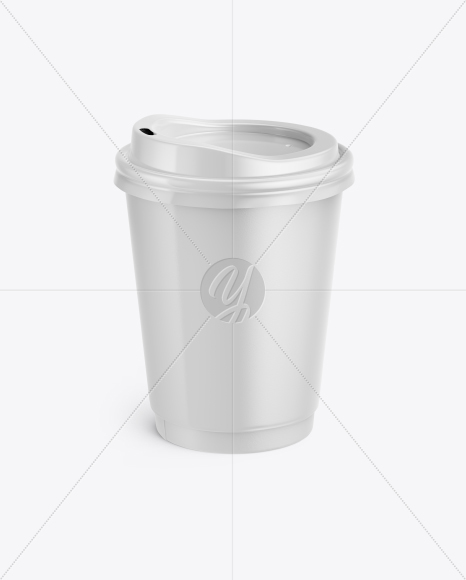 Glossy Paper Coffee Cup Mockup - Front View (High-Angle Shot)