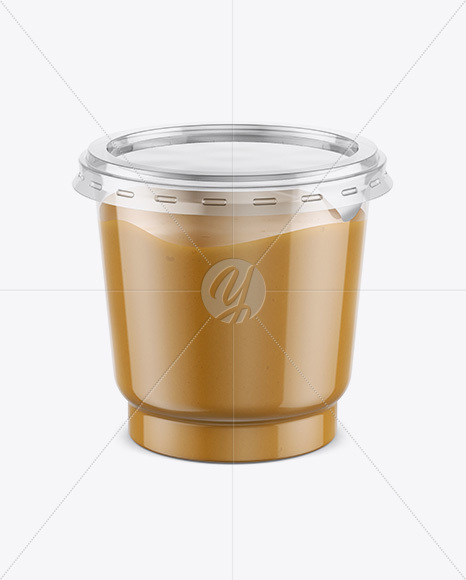 Clear Plastic Cup with Peanut Butter Mockup (High-Angle Shot)