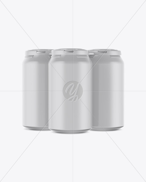 Pack of 3 Matte Cans with Plastic Holder Mockup - Front View