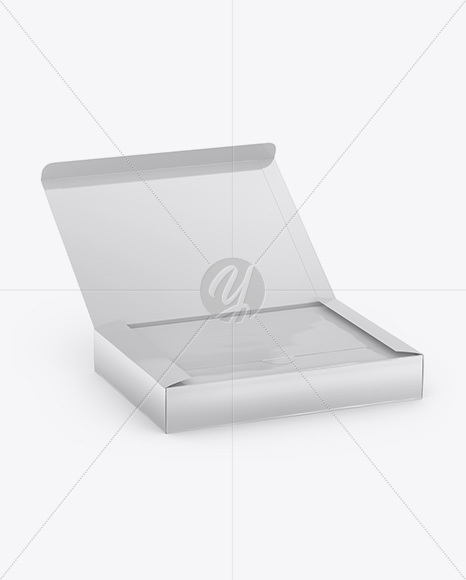 Opened Glossy Box Mockup - Half Side View (High-Angle Shot)