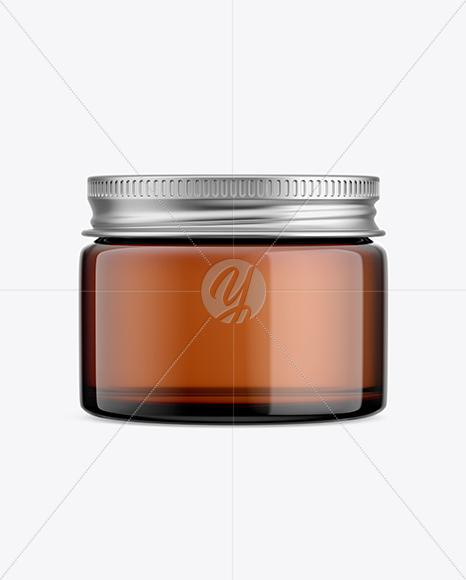 Amber Glass Cosmetic Jar with Metallic Cap Mockup - Front View