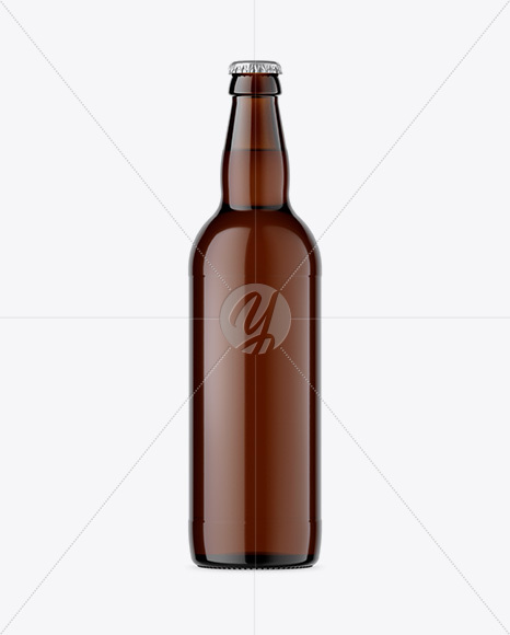 Amber Glass Bottle With Lager Beer Mockup