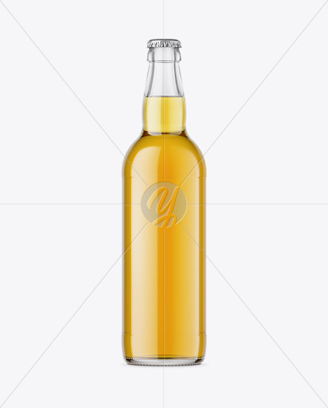 Clear Glass Bottle With Lager Beer Mockup