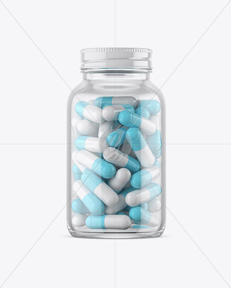 Clear Glass Bottle With Pills Mockup