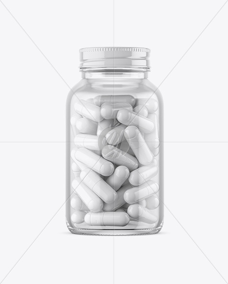 Clear Glass Bottle With White Pills Mockup