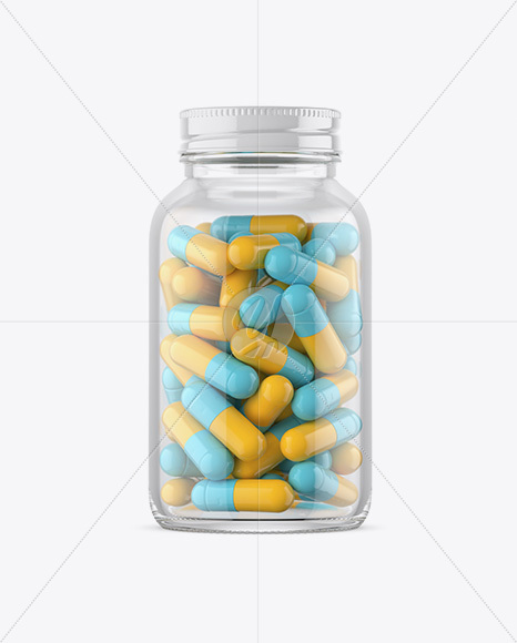 Clear Glass Bottle With Pills Mockup