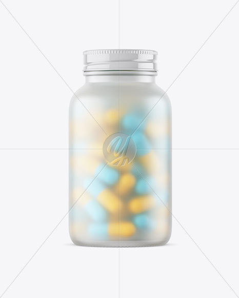 Frosted Glass Bottle With Pills Mockup