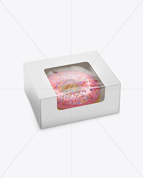 Box W/ Donut Mockup - Half Side View (High Angle Shot)