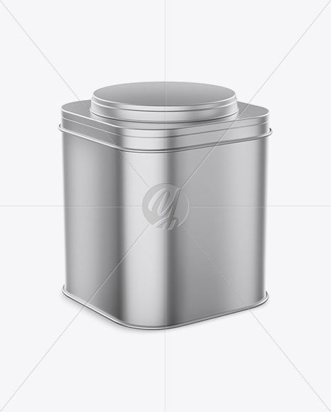 Metallic Square Tin Box Mockup - Half Side View (High-Angle Shot)