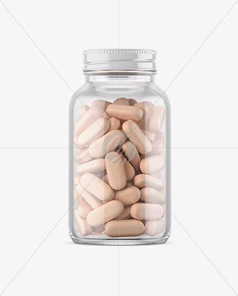 Clear Glass Bottle With Pills Mockup