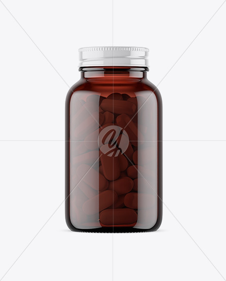 Amber Glass Bottle With Pills Mockup