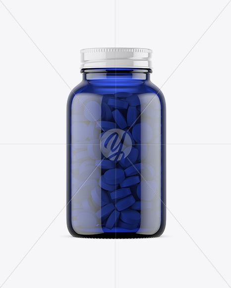 Blue Glass Bottle With Pills Mockup