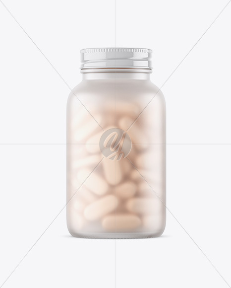 Frosted Glass Bottle With Pills Mockup