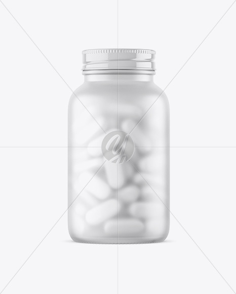 Frosted Glass Bottle With White Pills Mockup