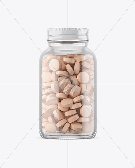 Clear Glass Bottle With Pills Mockup