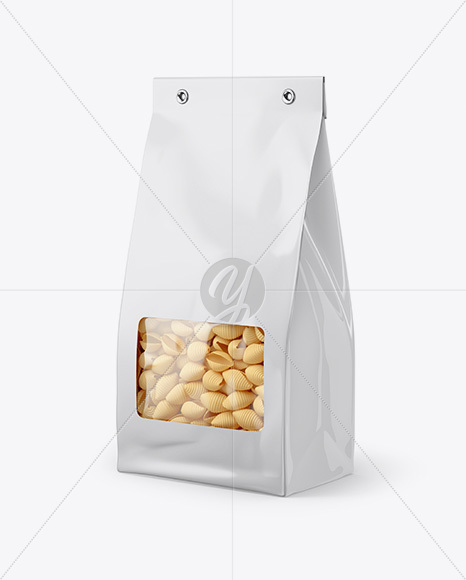 Paper Bag with Conchiglie Pasta Mockup - Half Side View