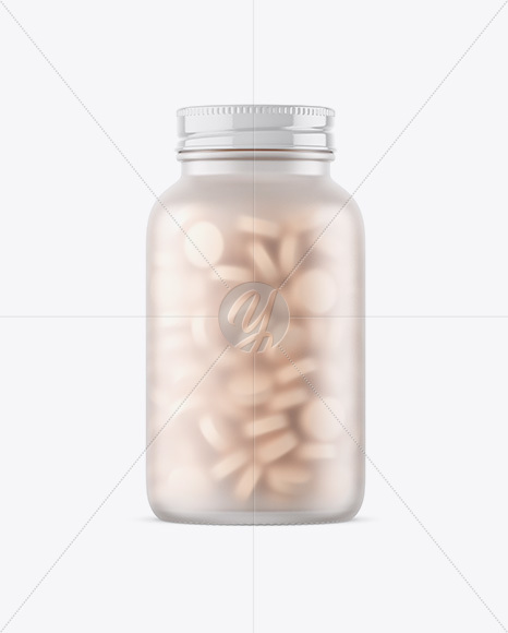 Frosted Glass Bottle With Pills Mockup