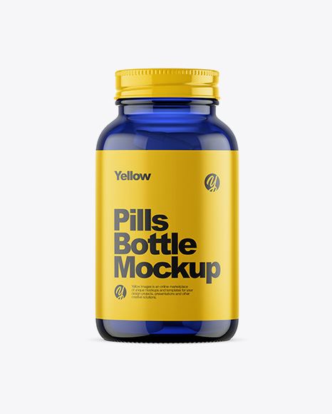 Blue Glass Bottle With Pills Mockup