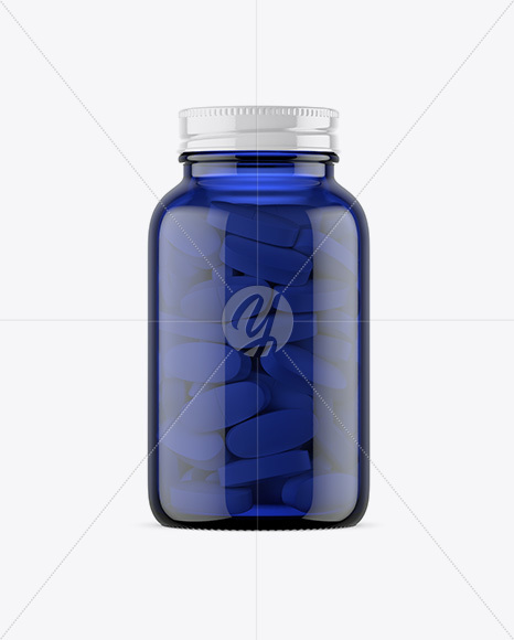 Blue Glass Bottle With Pills Mockup