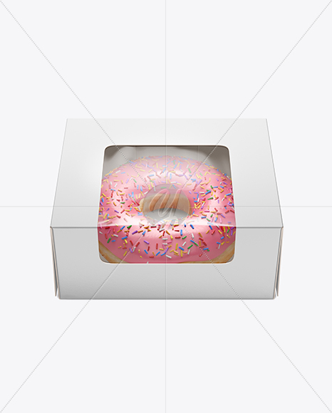 Box W/ Donut Mockup - Front View (High Angle Shot)