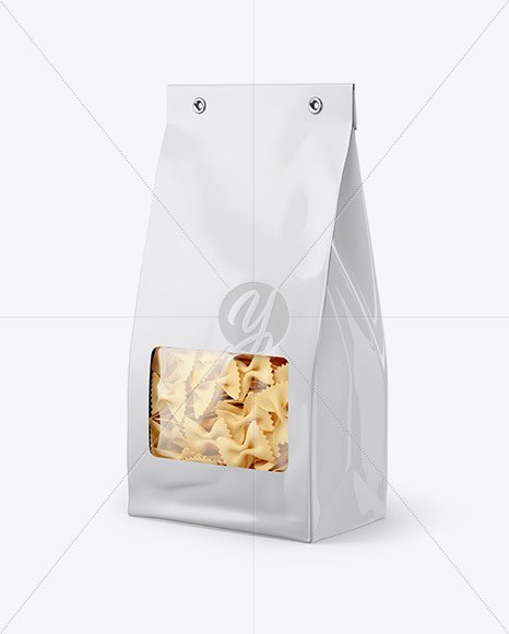 Paper Bag with Farfalle Pasta Mockup - Half Side View