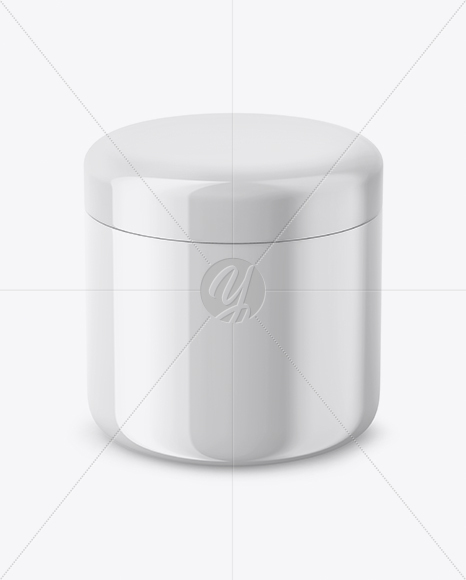 Glossy Plastic Cosmetic Jar Mockup Front View (High Angle Shot)