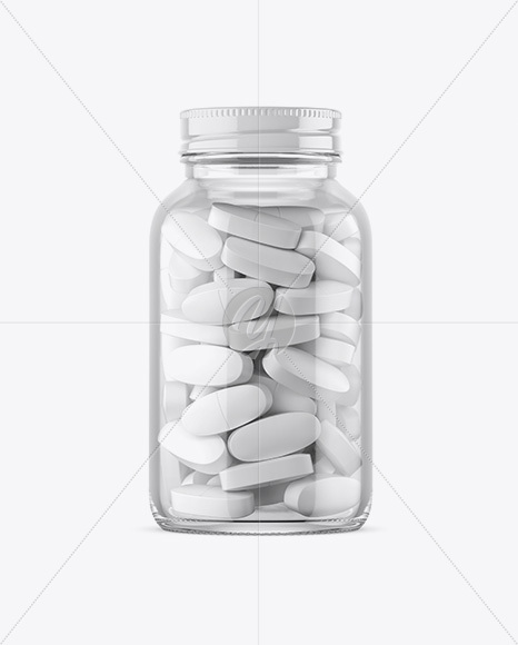 Clear Glass Bottle With White Pills Mockup