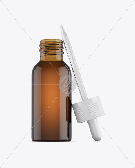 Opened Amber Glass Dropper Bottle Mockup