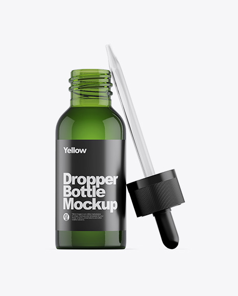 Opened Green Glass Dropper Bottle Mockup - Vape bottle mockup psd