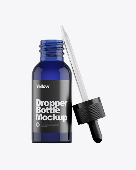 Opened Blue Glass Dropper Bottle Mockup - Vape bottle mockup psd