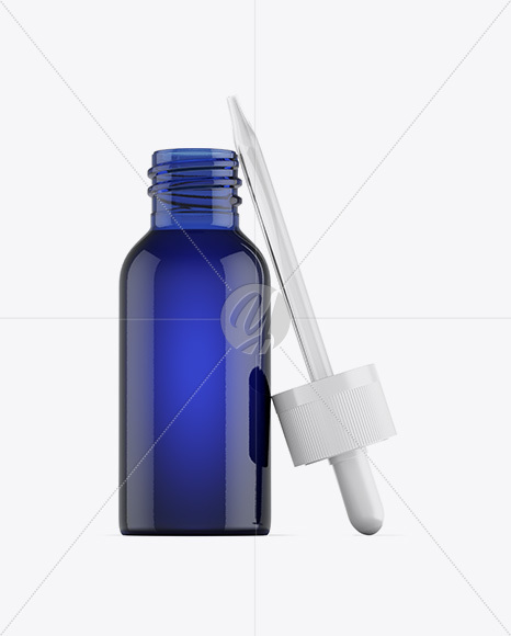 Opened Blue Glass Dropper Bottle Mockup