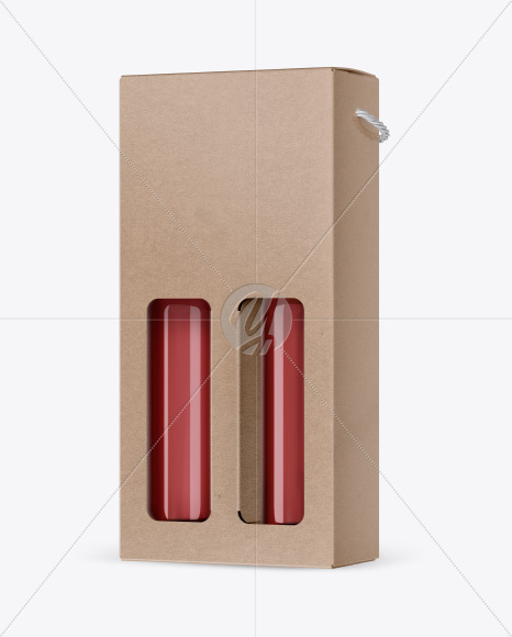 Kraft Rose Wine Bottles Box Mockup - Half Side View