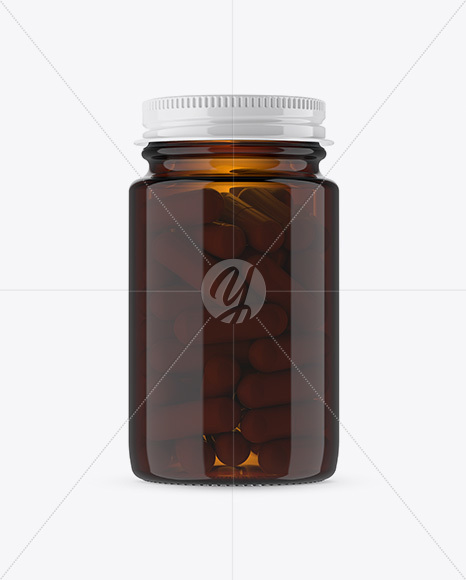 Amber Glass Pills Bottle Mockup