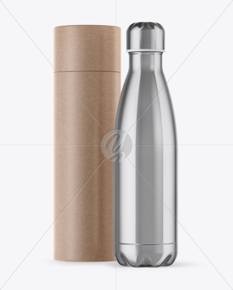 500ml Stainless Steel Bottle with Kraft Tube Mockup