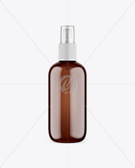 Amber Plastic Cosmetic Bottle w/ Transparent Cap Mockup