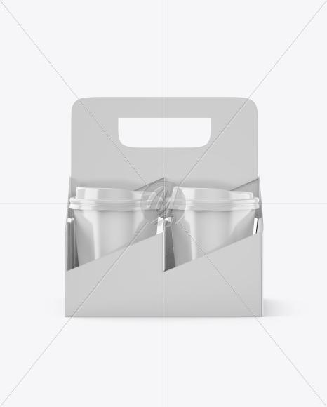 Glossy Coffee Cup Holder W/ Glossy Cups Mockup - Front View