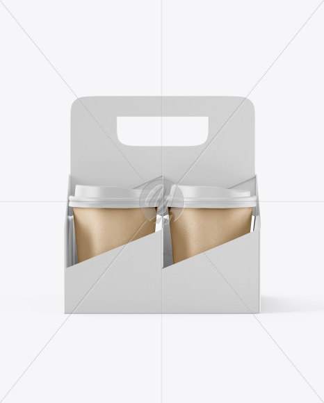 Matte Coffee Cup Holder W/ Kraft Cups Mockup - Front View