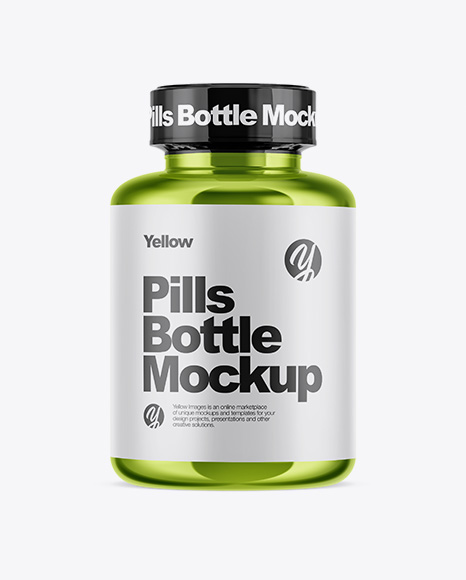 Metallic Pills Bottle With Shrink Sleeve Mockup - Free Download Images