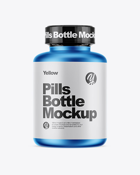 Matte Metallic Pills Bottle With Shrink Sleeve Mockup - Free Download