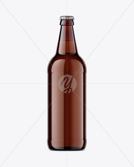 Amber Glass Bottle With Lager Beer Mockup