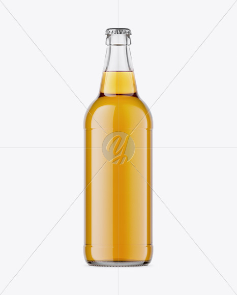 Clear Glass Bottle With Lager Beer Mockup