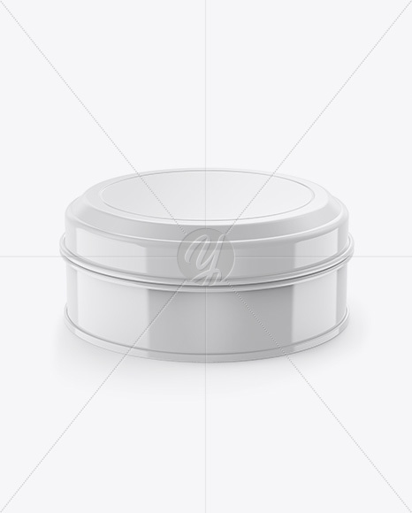 Glossy Round Tin Box Mockup - Front View (High-Angle Shot)