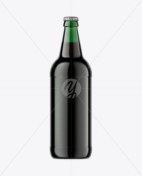 Green Glass Bottle With Dark Beer Mockup