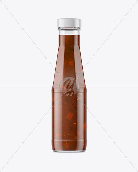 Clear Glass Bottle with BBQ Sauce Mockup