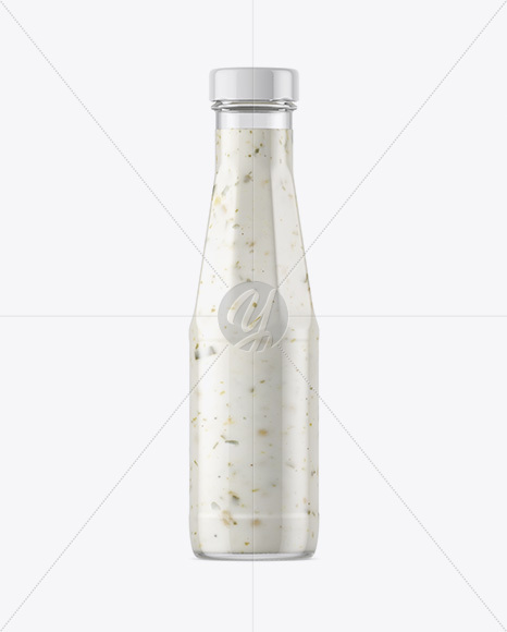 Clear Glass Bottle with Garlic Sauce Mockup