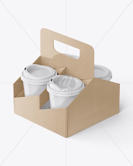 Kraft Coffee Cup Holder W/ Matte Cups Mockup