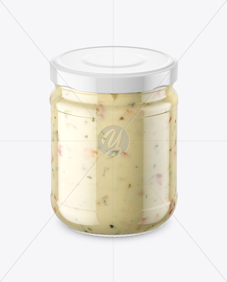 Clear Glass Garlic Sauce Jar Mockup