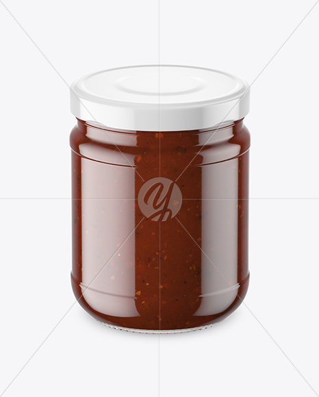 Clear Glass BBQ Sauce Jar Mockup