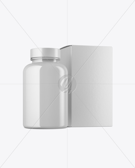 Glossy Bottle w/ Paper Box Mockup