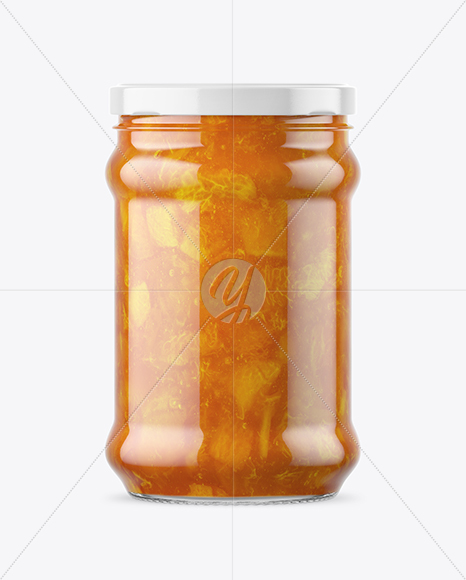 Clear Glass Jar with Apricot Jam Mockup